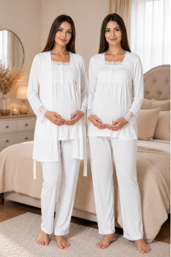 Effortt 2401E Ekru Lohusa Pijama Takım Sabahlık